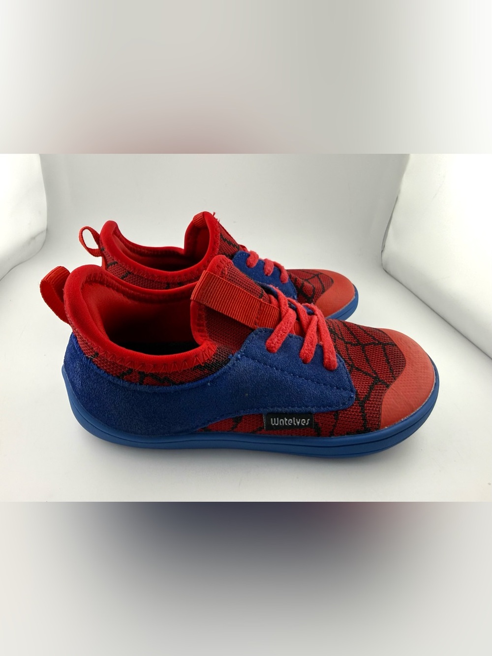 Kids Red & Blue Spider-Pattern Sneakers Size 29